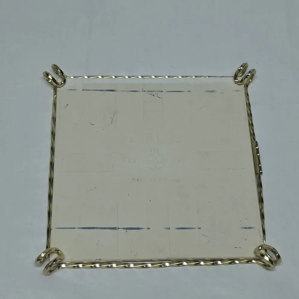 Vintage Floral Ceramic Tile Trivet Stand Coaster France Gold Toneetal Frame Boho